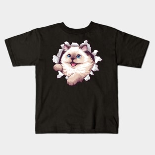 Funny Cut Out Cat Selfie Kids T-Shirt